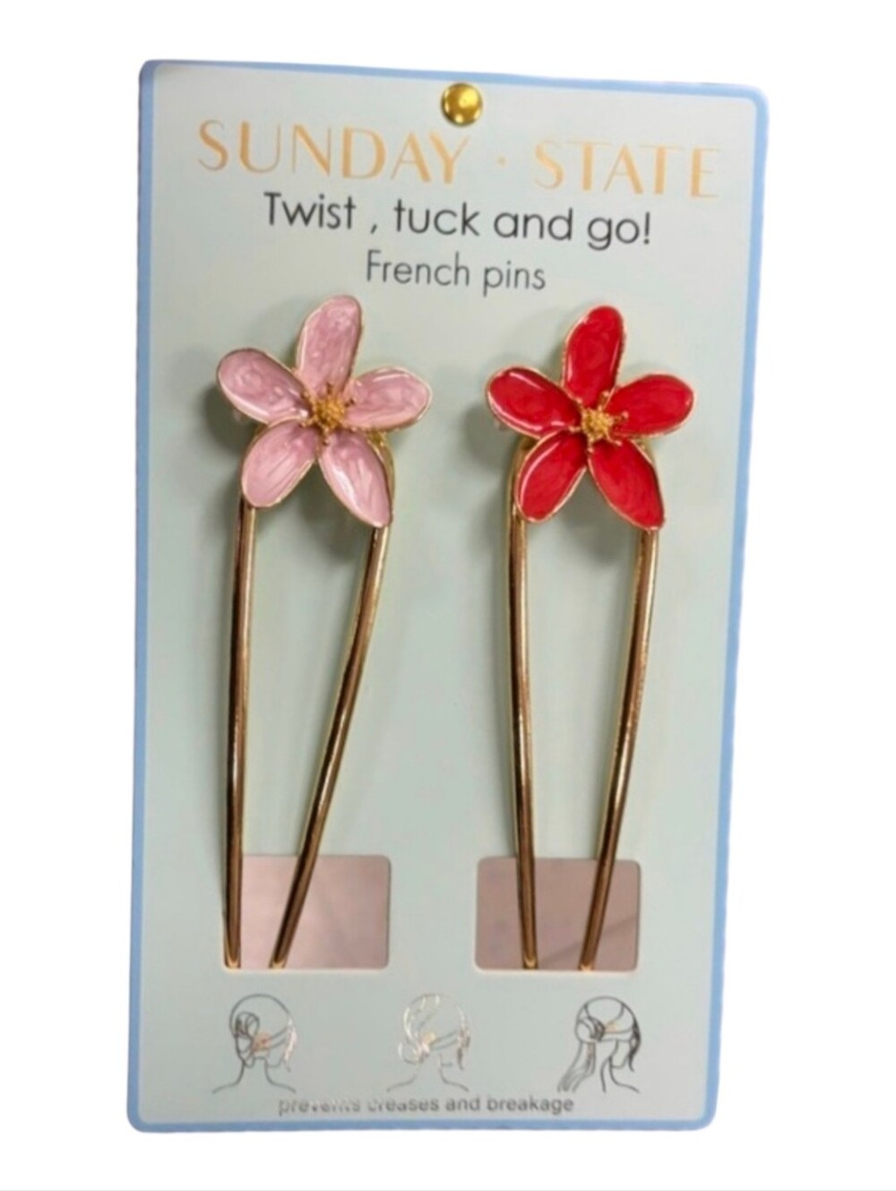 💕▪️Sunday State ▪️Enamel Floral French Pins — Pink & Red Set Of 2